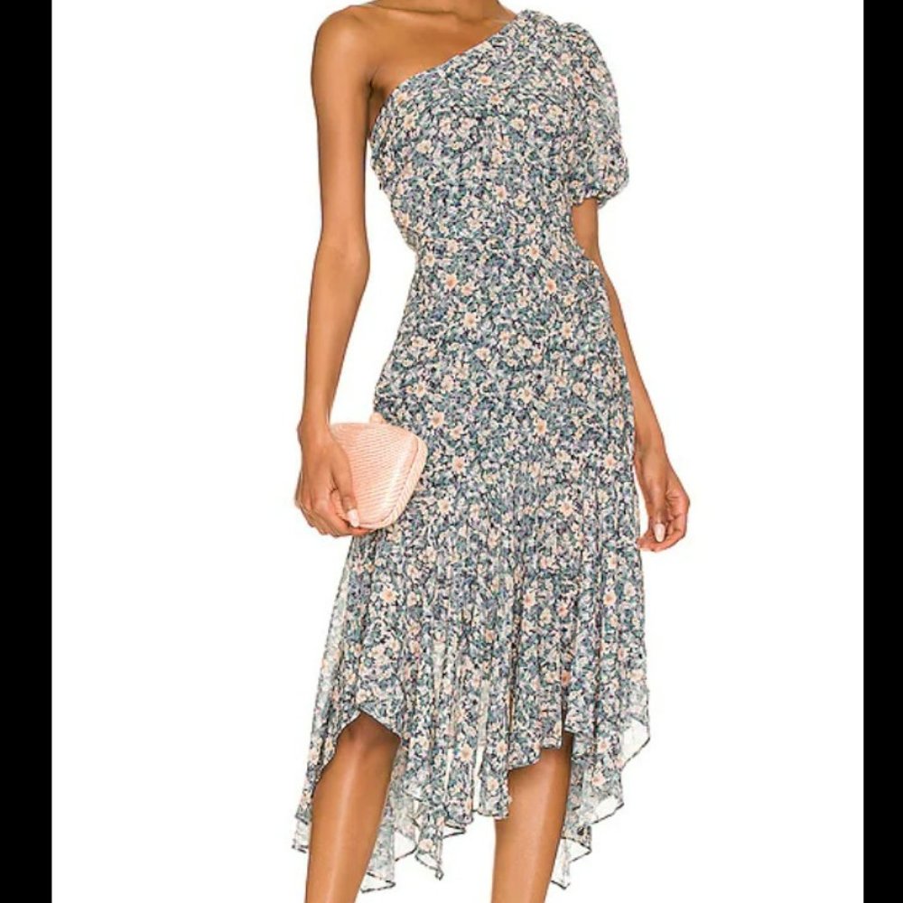 ASTR The Label | NWT Santorini Floral Asymmetric One Shoulder Midi Dress Size S